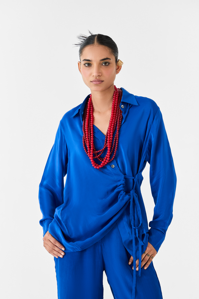 Indigo Shirt & Trousers Co-Ord Melange Singapore Online Shopping Royal Blue Indian Designer Wear Studio Rigu