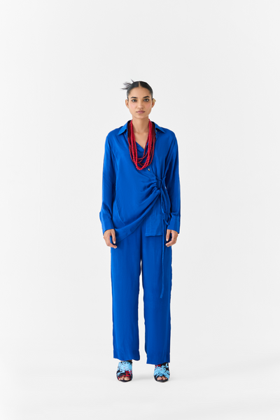 Indigo Shirt & Trousers Co-Ord Melange Singapore Online Shopping Royal Blue Indian Designer Wear Studio Rigu