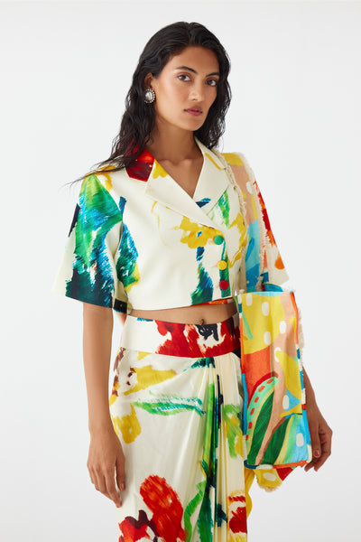 Studio Rigu Monet Crop Blazer And Draped Skirt indian designer wear online shopping melange singapore