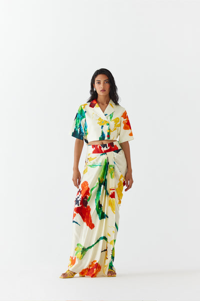 Studio Rigu Monet Crop Blazer And Draped Skirt indian designer wear online shopping melange singapore
