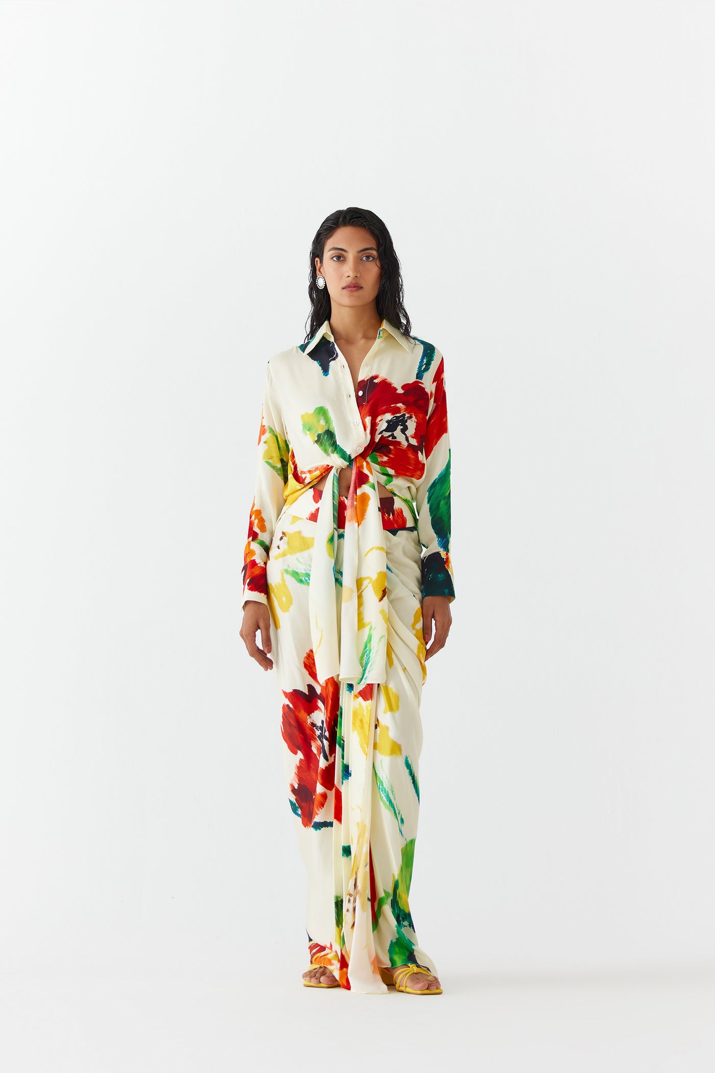 Studio Rigu Monet Knot Shirt And Draped Skirt indian designer wear online shopping melange singapore