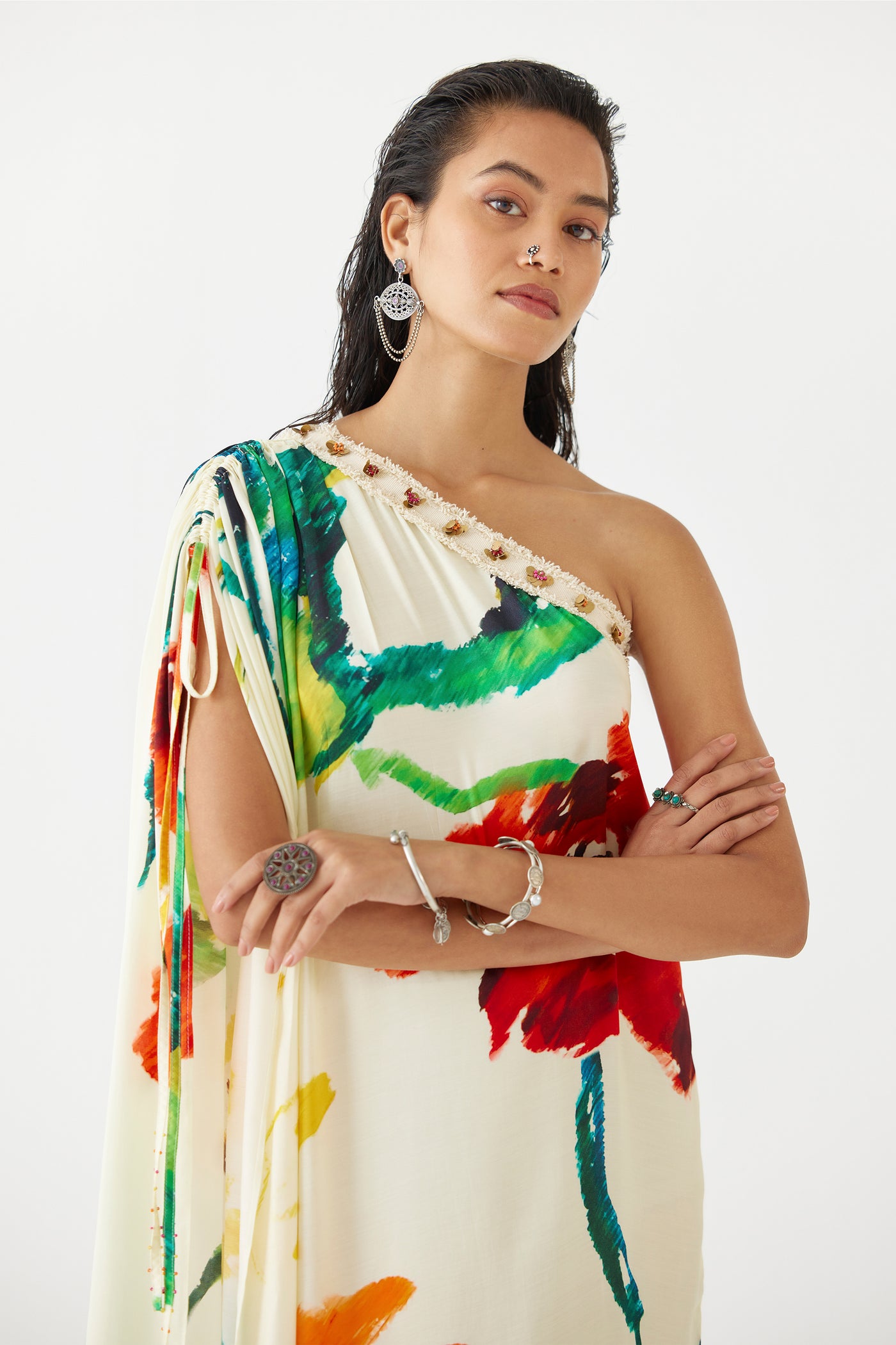 Studio Rigu Monet One Shoulder Drawstring Dress indian designer wear online shopping melange singapore