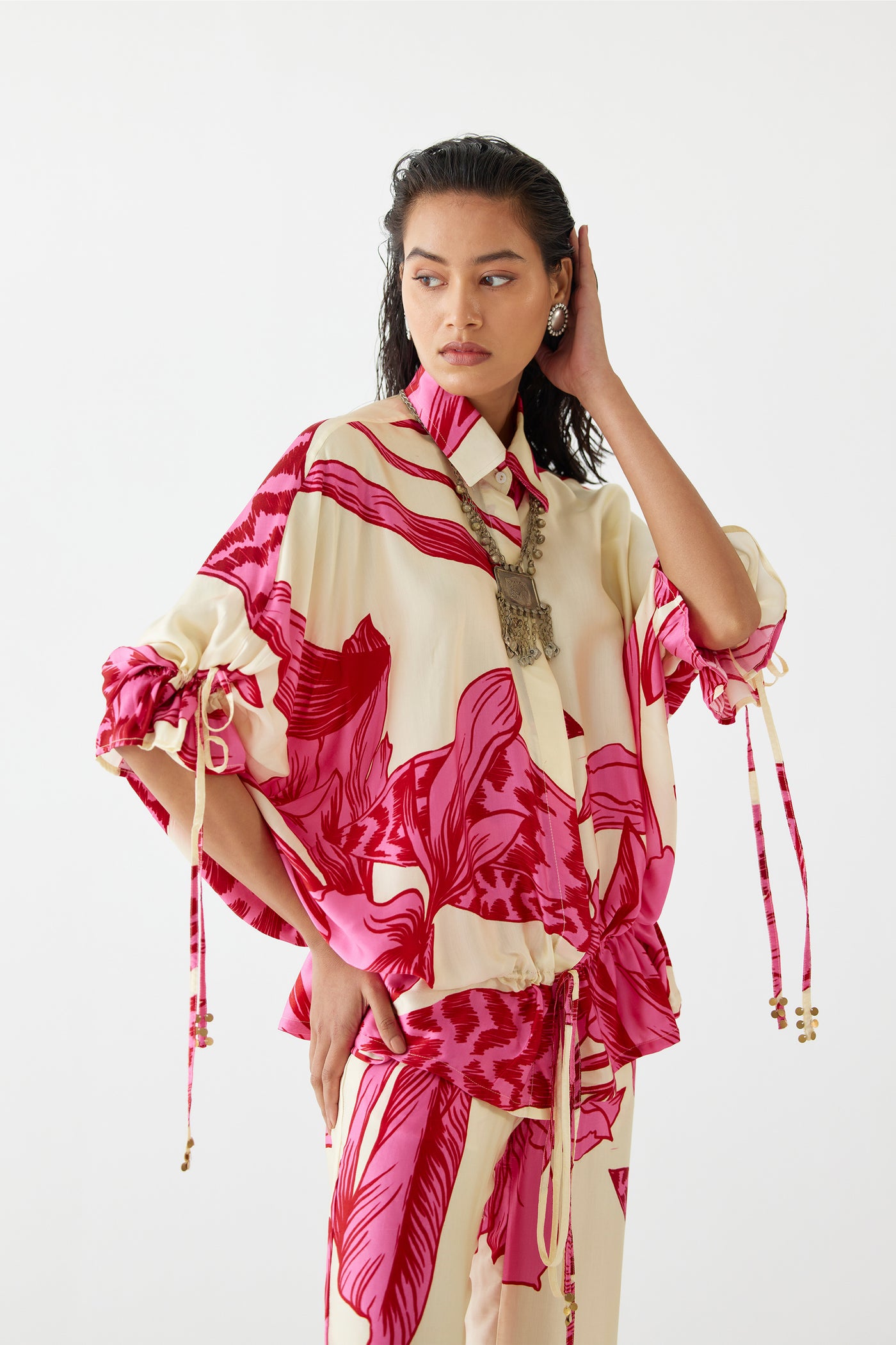 Studio Rigu Pink Aphrodite Drawstring Shirt And Pants indian designer wear online shopping melange singapore