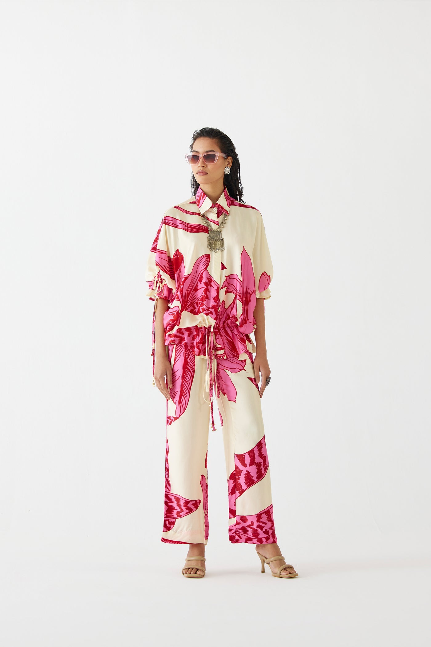 Studio Rigu Pink Aphrodite Drawstring Shirt And Pants indian designer wear online shopping melange singapore