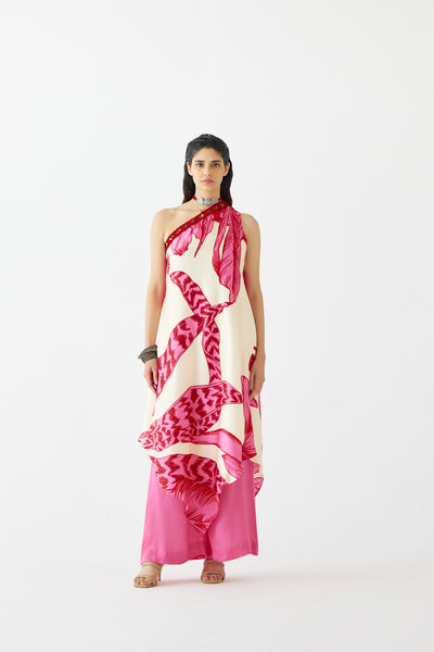 Studio Rigu Pink Aphrodite  One Shoulder Kurta And Flared Pants Co-ord indian designer wear online shopping melange singapore