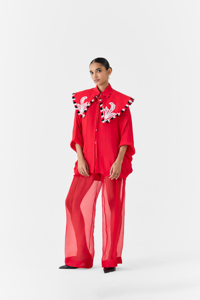 Ruby Batwing Shirt with Collar Melange Singapore Online Shopping Indian Designer Wear Red Studio Rigu