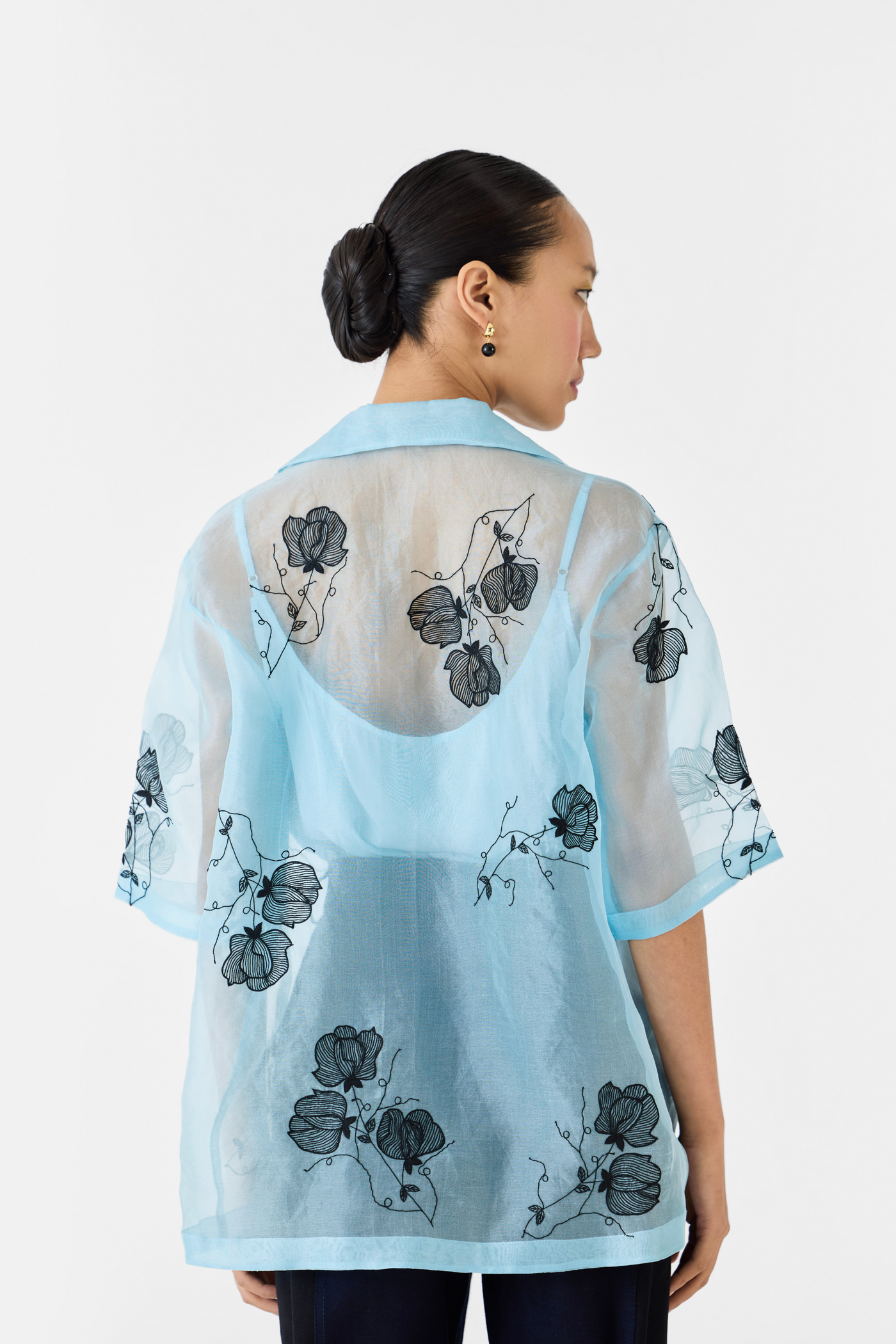 Tulip Organza Shirt Melange Singapore Online Shopping Indian Designer Wear Sky Blue Studio Rigu