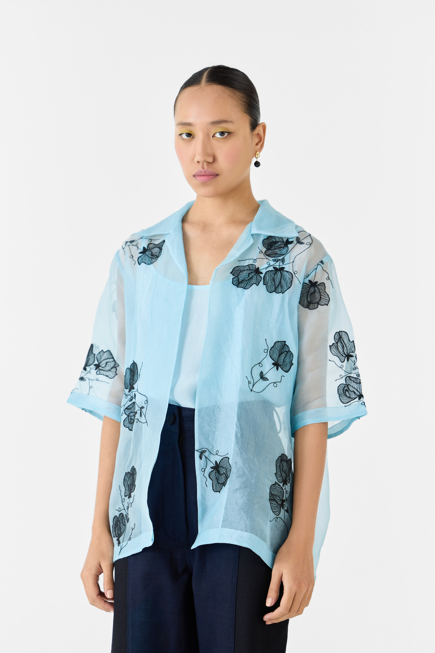 Tulip Organza Shirt Melange Singapore Online Shopping Indian Designer Wear Sky Blue Studio Rigu