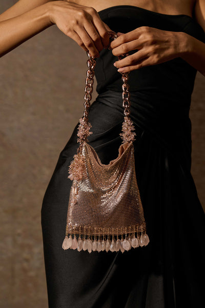 Tarun Tahiliani Accessories Chainmail Bag Rose Gold indian designer wear online shopping melange singapore