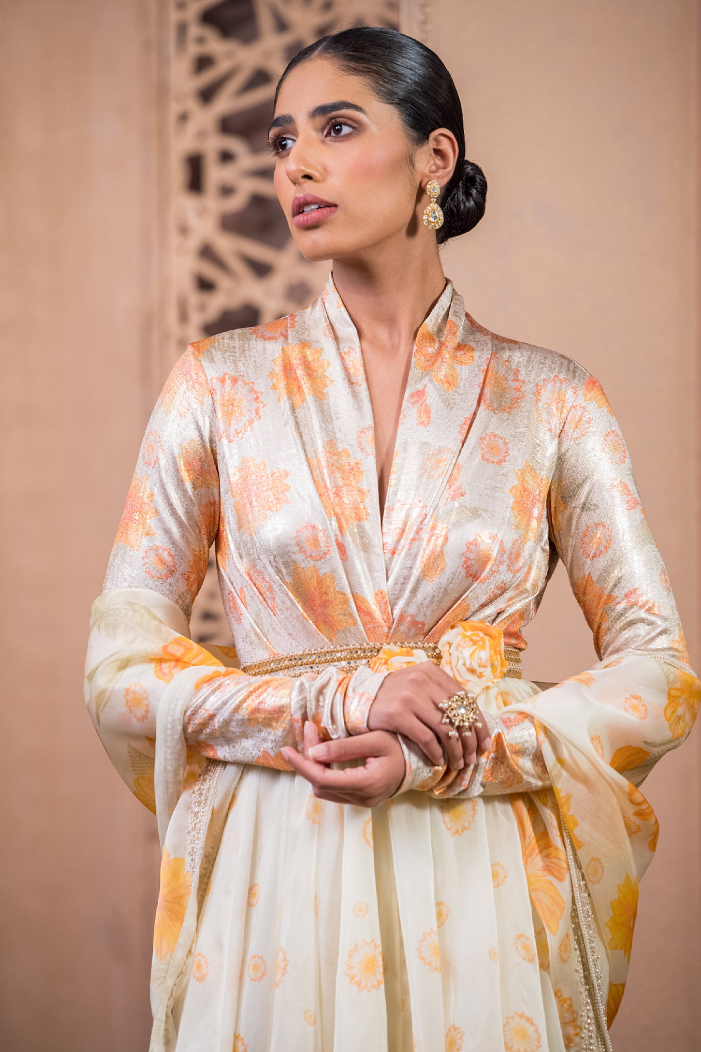 Tarun Tahiliani Anarkali With Churidar And Scarf indian designer wear online shopping melange singapore