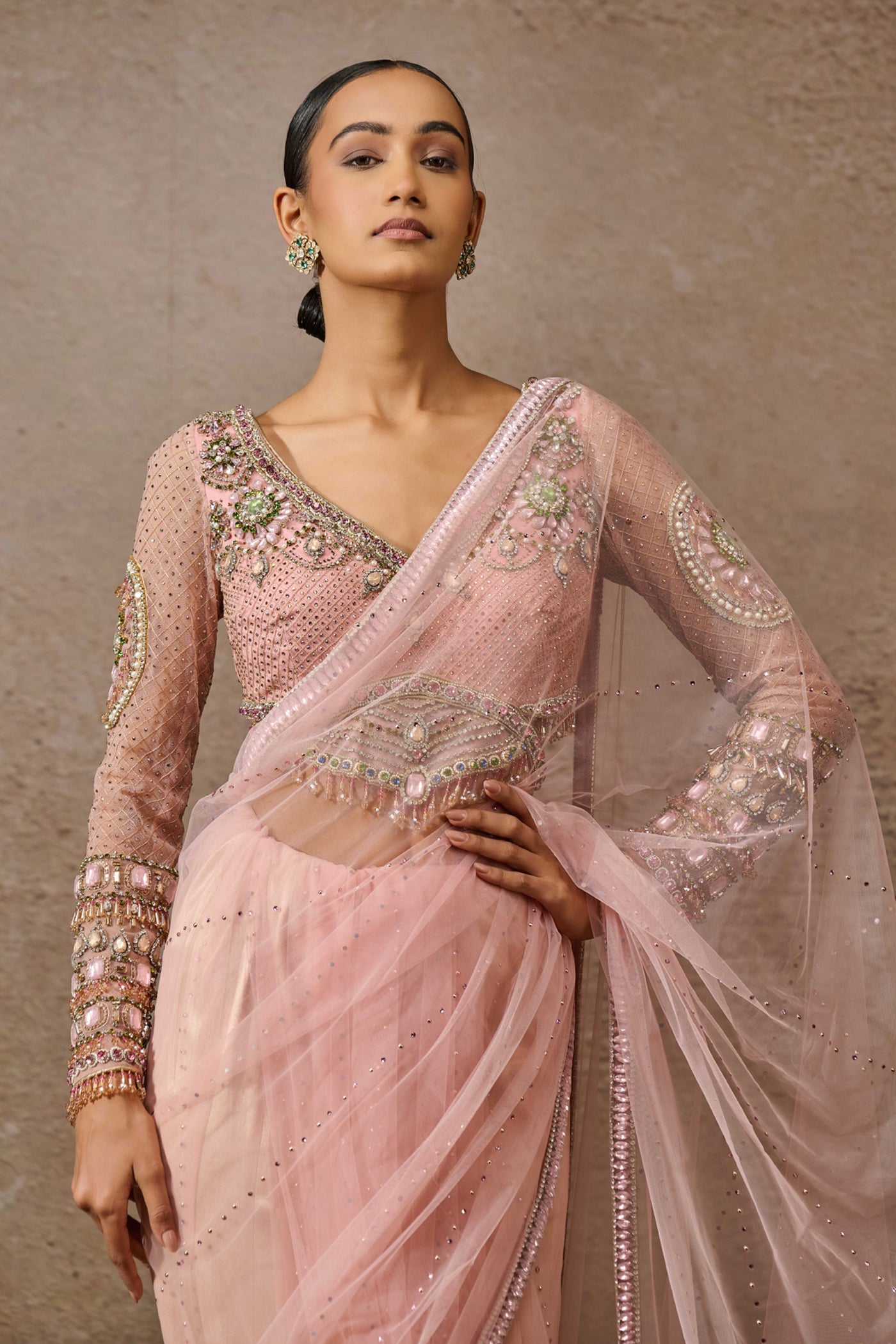 Tarun Tahiliani Classic Embroidered Tulle Saree indian designer wear online shopping melange singapore