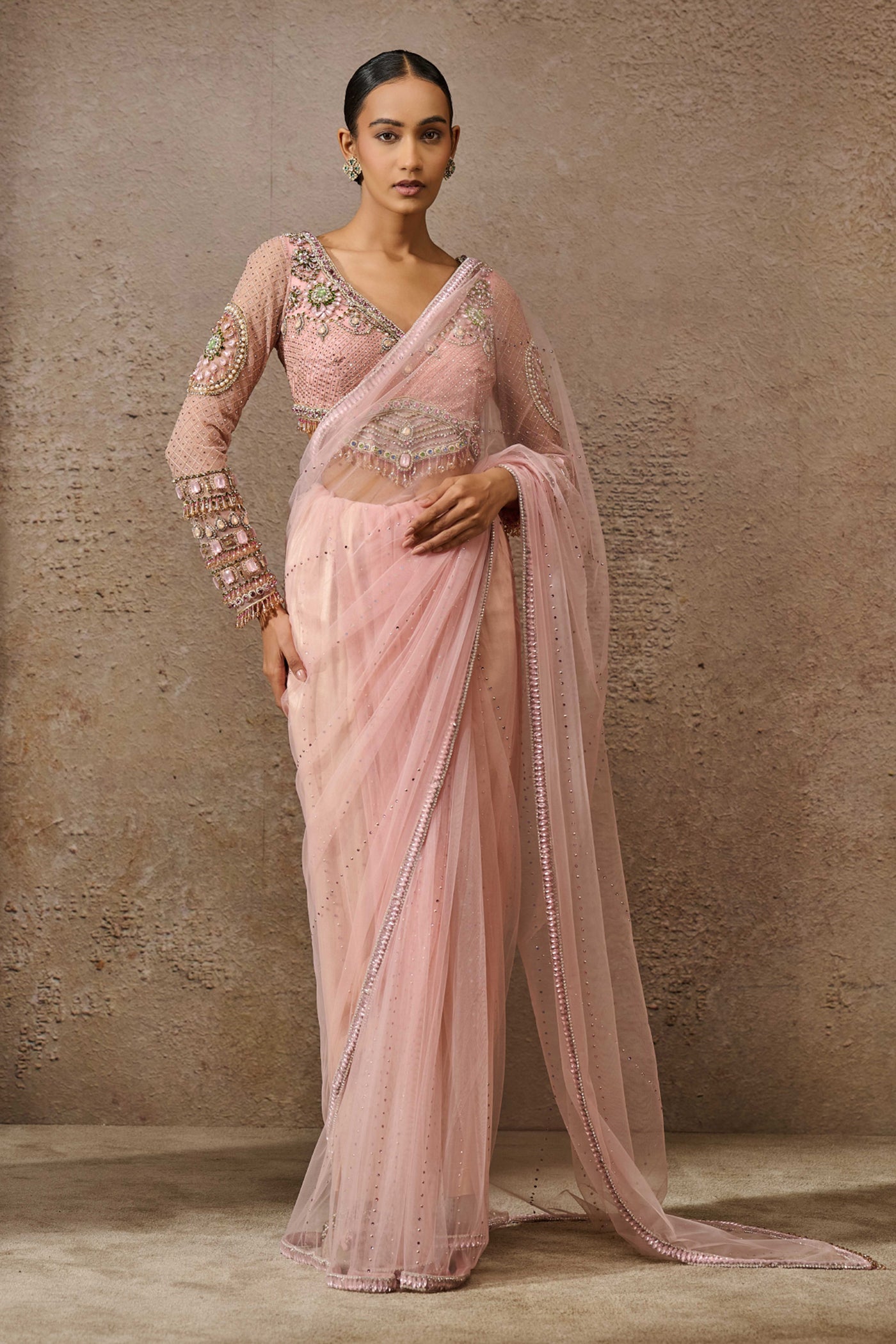 Tarun Tahiliani Classic Embroidered Tulle Saree indian designer wear online shopping melange singapore