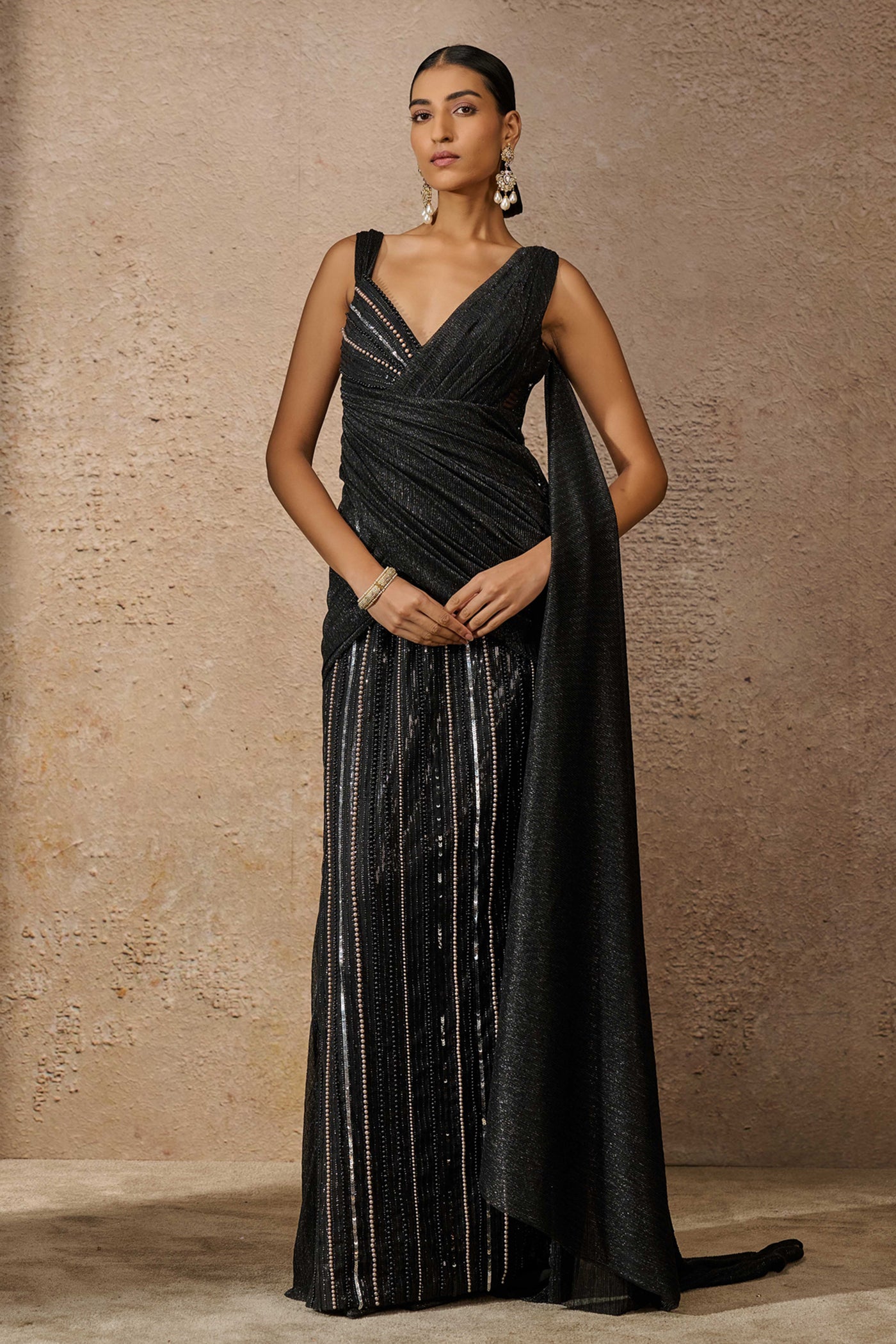 Tarun Tahiliani Draped Crinkle Embroidered Gown indian designer wear online shopping melange singapore