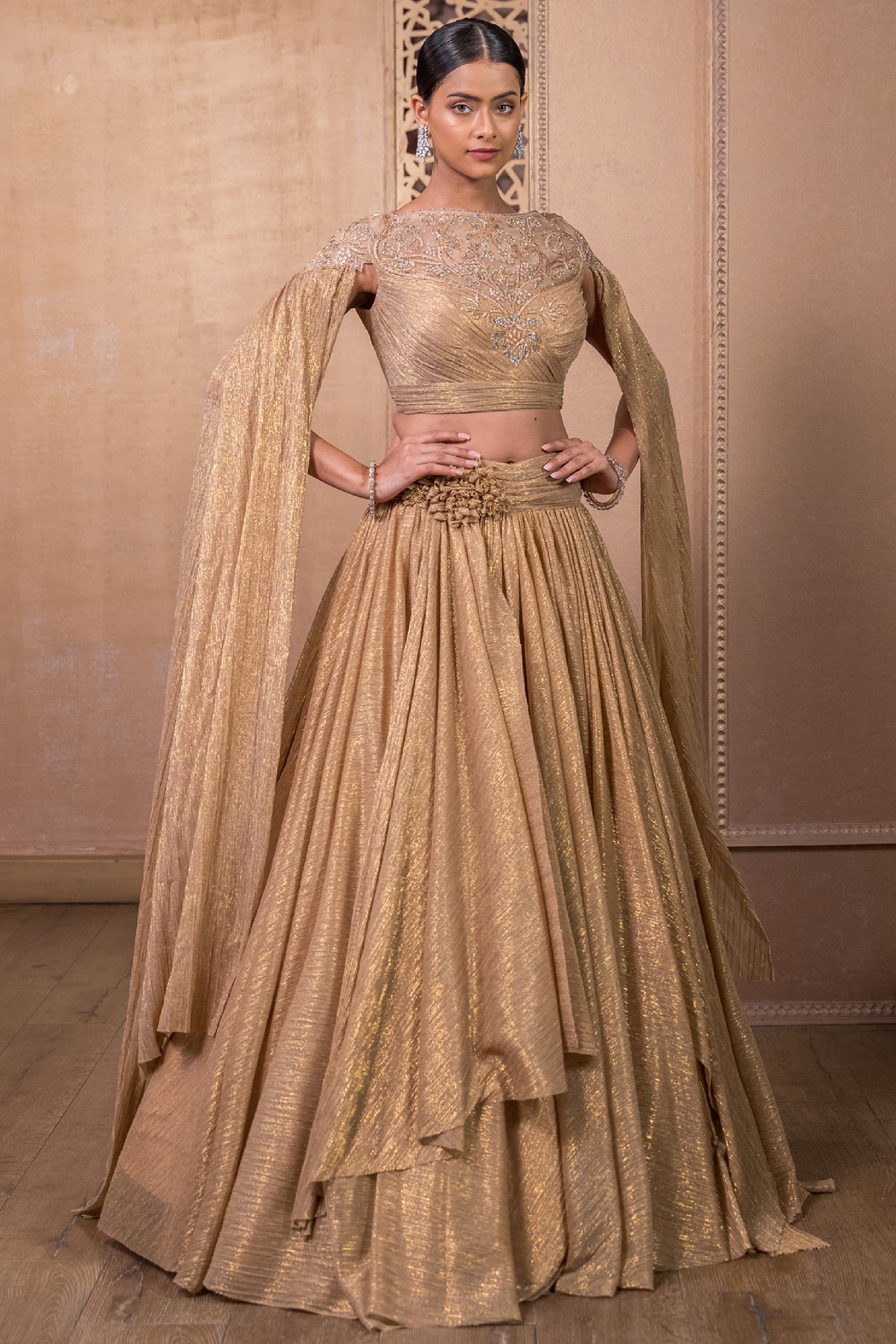 Tarun Tahiliani Draped Skirt And Blouse indian designer wear online shopping melange singapore