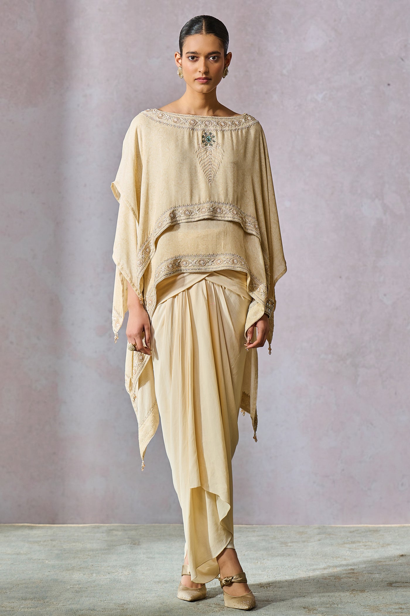 Tarun Tahiliani Ecru Top Dhoti indian designer wear online shopping melange singapore