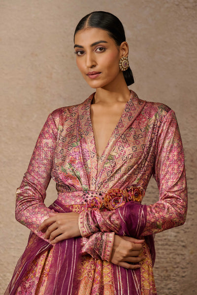 Tarun Tahiliani Foil Jersey Printed Anarkali indian designer wear online shopping melange singapore