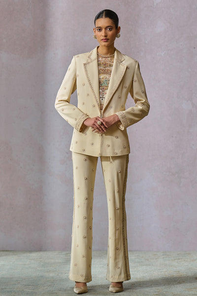 Tarun Tahiliani Jacket Trouser Ecru indian designer wear online shopping melange singapore