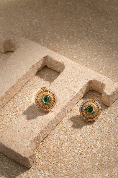 Tarun Tahiliani Jewellery Emerald Cabachon Round Studs indian designer wear online shopping melange singapore