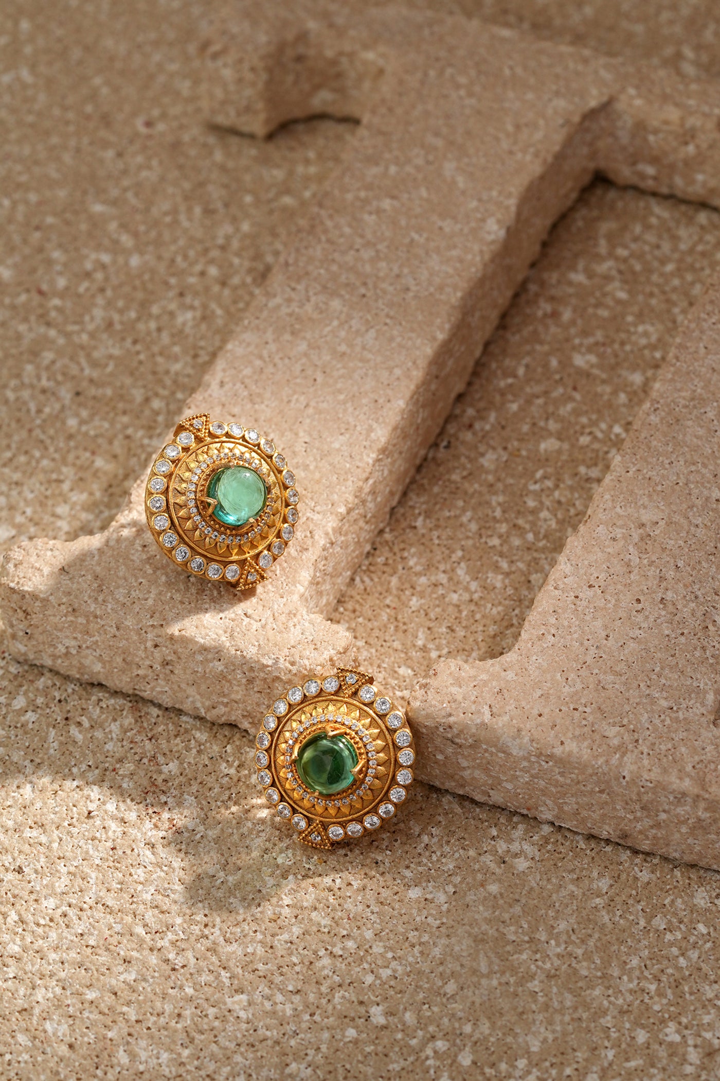 Tarun Tahiliani Jewellery Emerald Cabachon Round Studs indian designer wear online shopping melange singapore