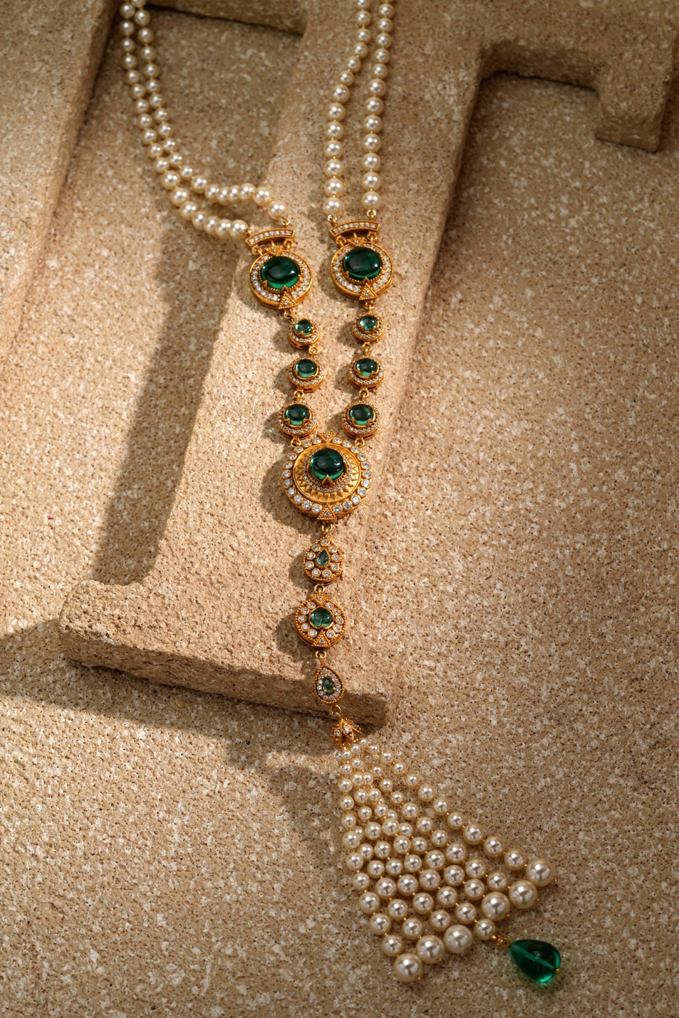 Tarun Tahiliani Jewellery Emerald Silver Long Necklace indian designer wear online shopping melange singapore