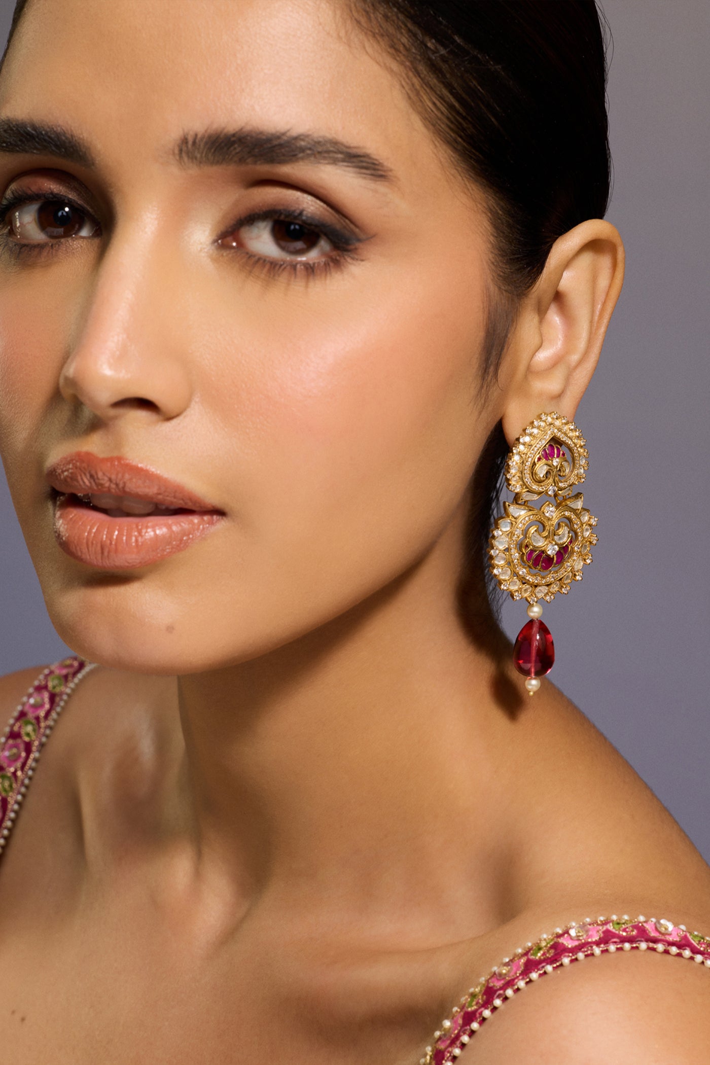 Tarun Tahiliani Jewellery Lotus Emerald Earring indian designer wear online shopping melange singapore