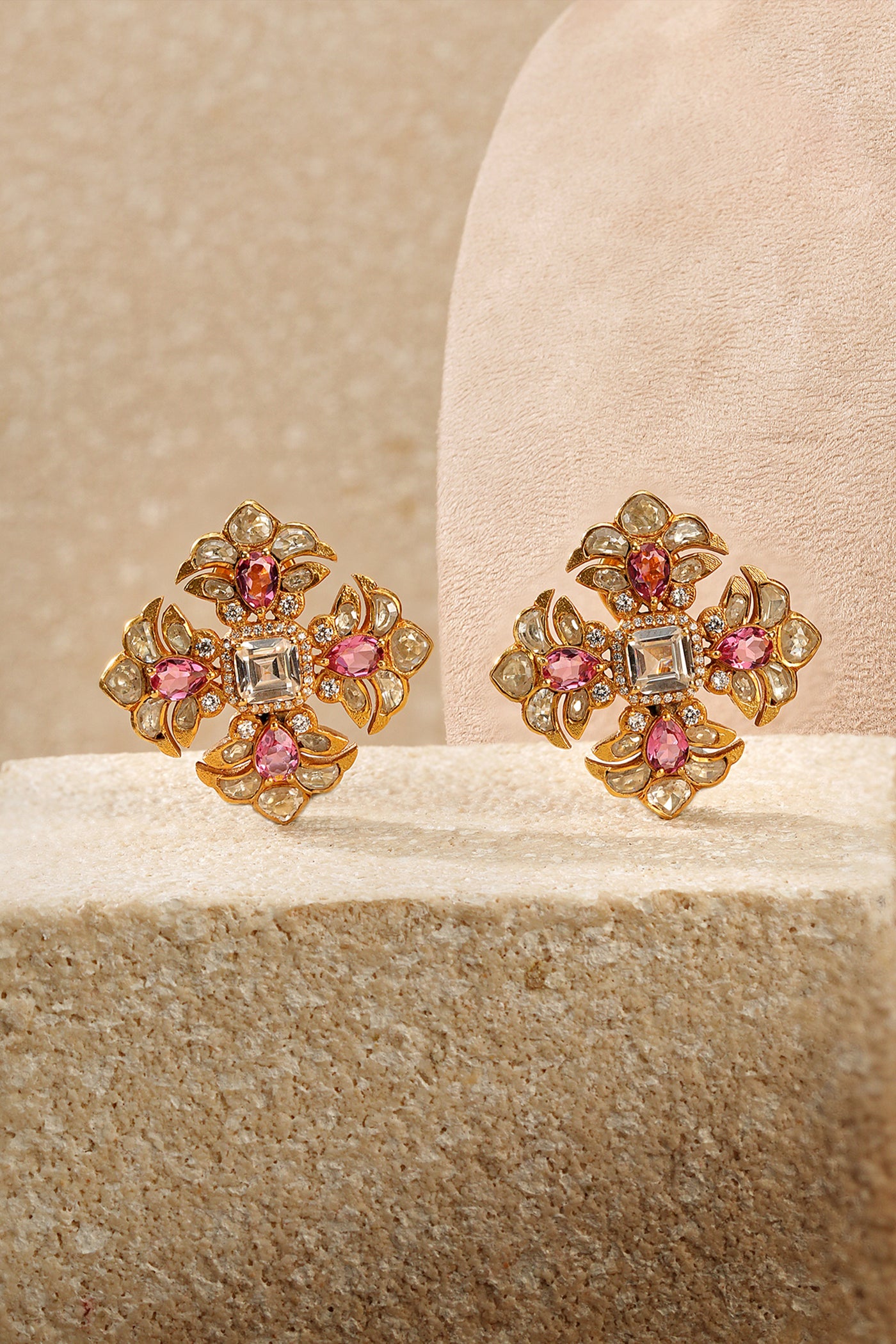 Tarun Tahiliani Jewellery Lotus Emerald Studs indian designer wear online shopping melange singapore