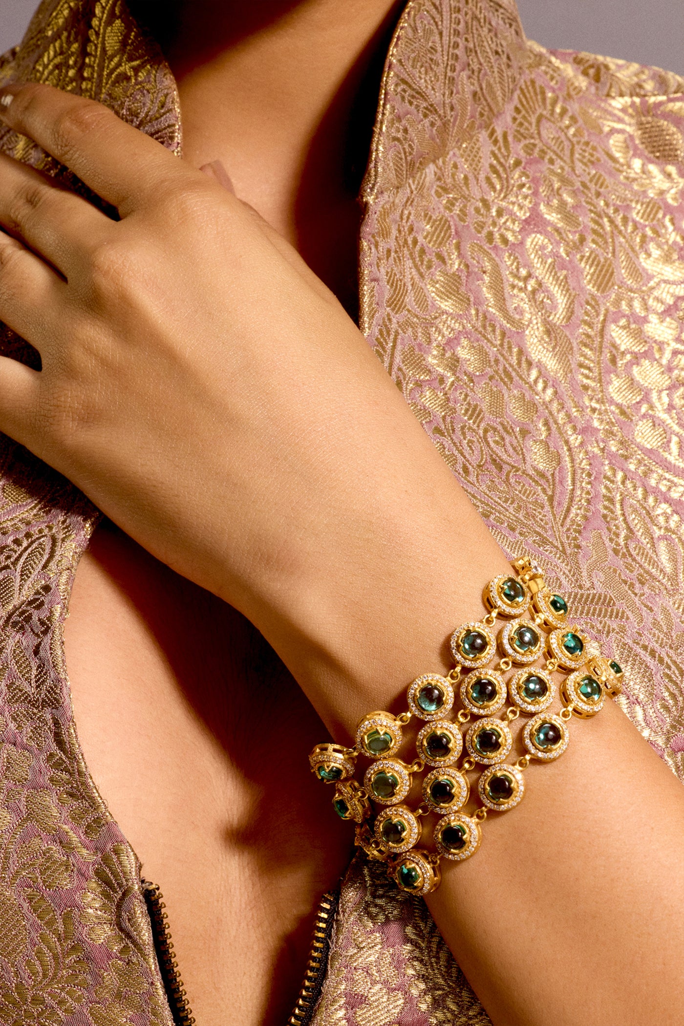 Tarun Tahiliani Jewellery Multi Layered Emerald Bracelet indian designer wear online shopping melange singapore