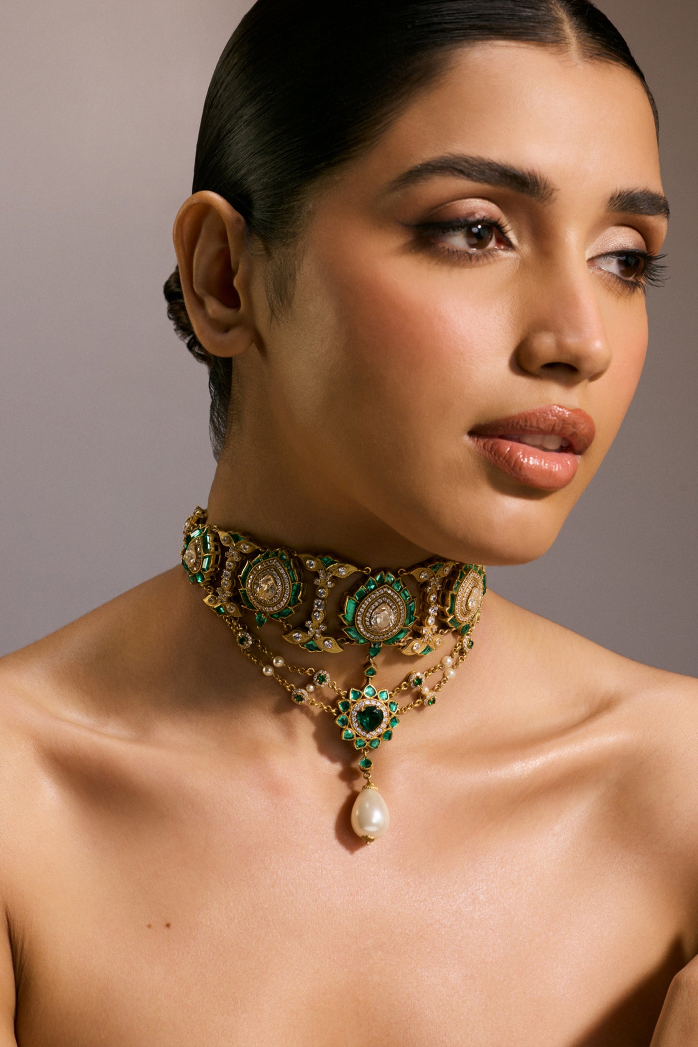 Tarun Tahiliani Jewellery Ruby Floral Silver Choker indian designer wear online shopping melange singapore