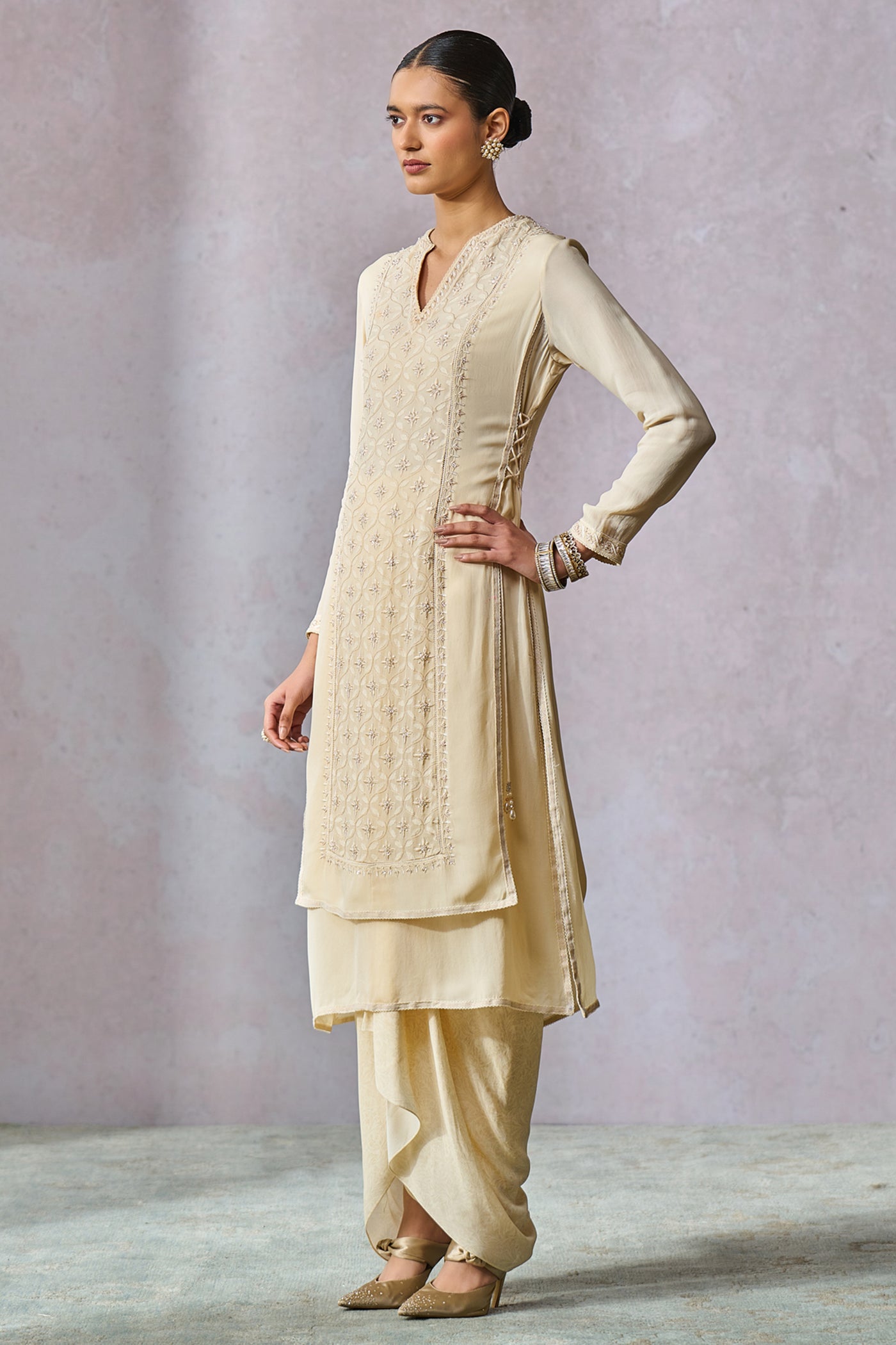 Tarun Tahiliani Kurta Dhoti Ecru indian designer wear online shopping melange singapore