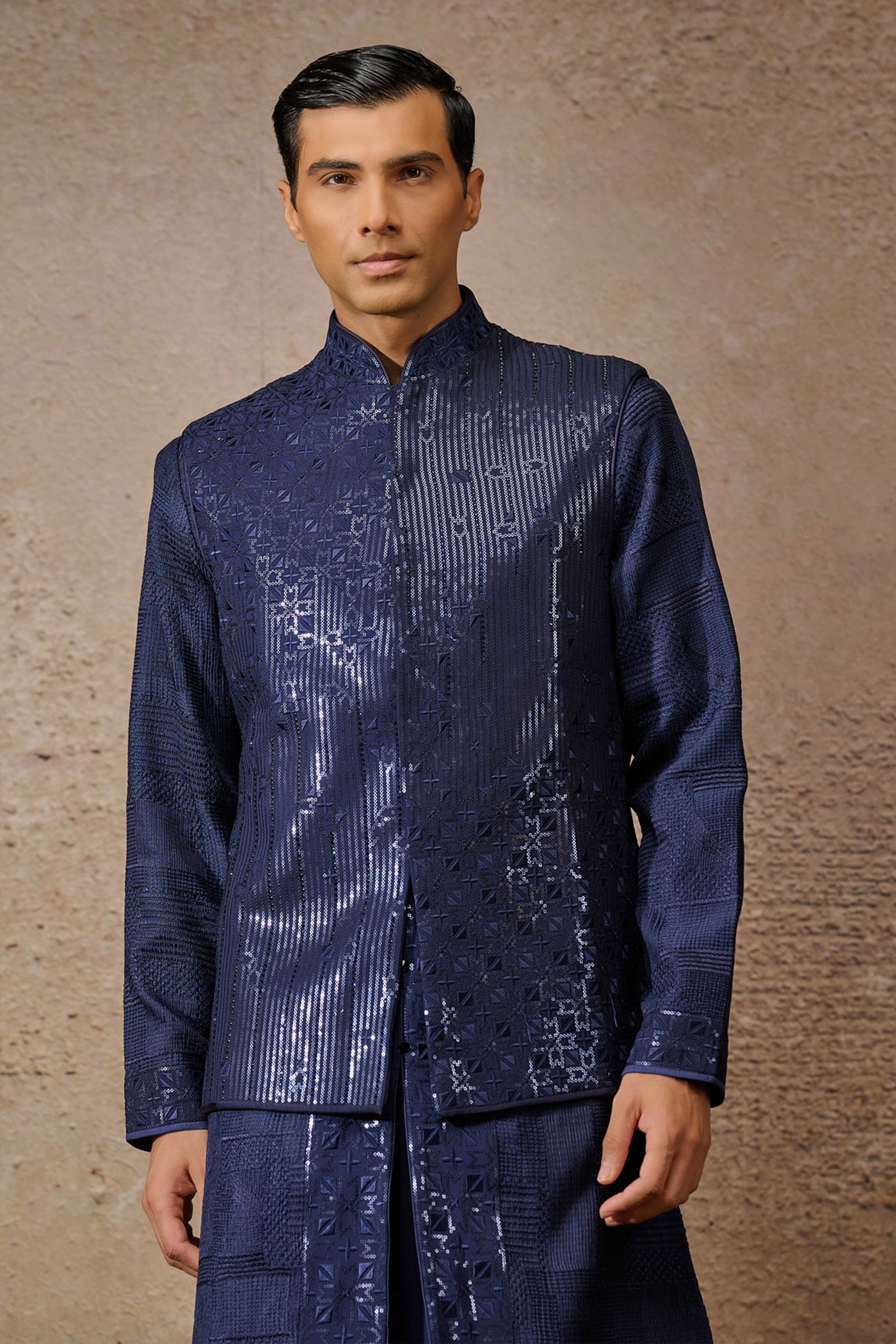 Tarun Tahiliani Menswear Chikankari Waistcoat Set indian designer wear online shopping melange singapore