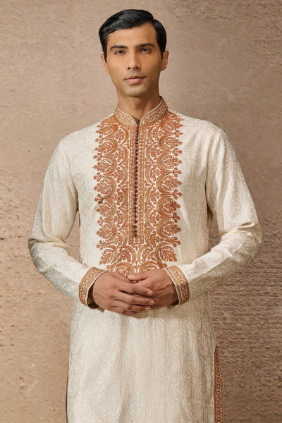 Tarun Tahiliani Menswear Classic Embroidered Kurta Set Ivory indian designer wear online shopping melange singapore