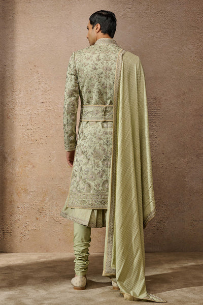 Tarun Tahiliani Menswear Classic Floral Sherwani Set Jade indian designer wear online shopping melange singapore