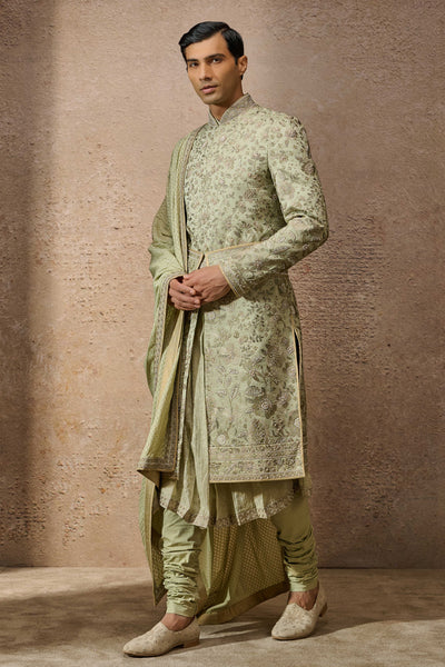 Tarun Tahiliani Menswear Classic Floral Sherwani Set Jade indian designer wear online shopping melange singapore
