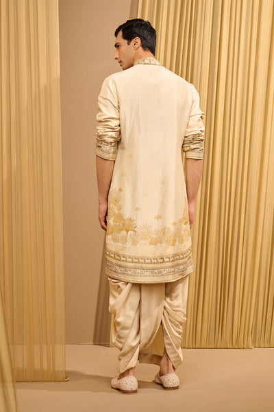 Tarun Tahiliani Menswear Classic Printed Kurta Beige indian designer wear online shopping melange singapore