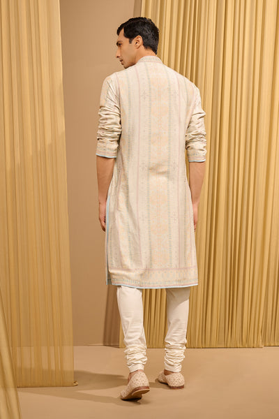 Tarun Tahiliani Menswear Classic Printed Kurta Ivory indian designer wear online shopping melange singapore