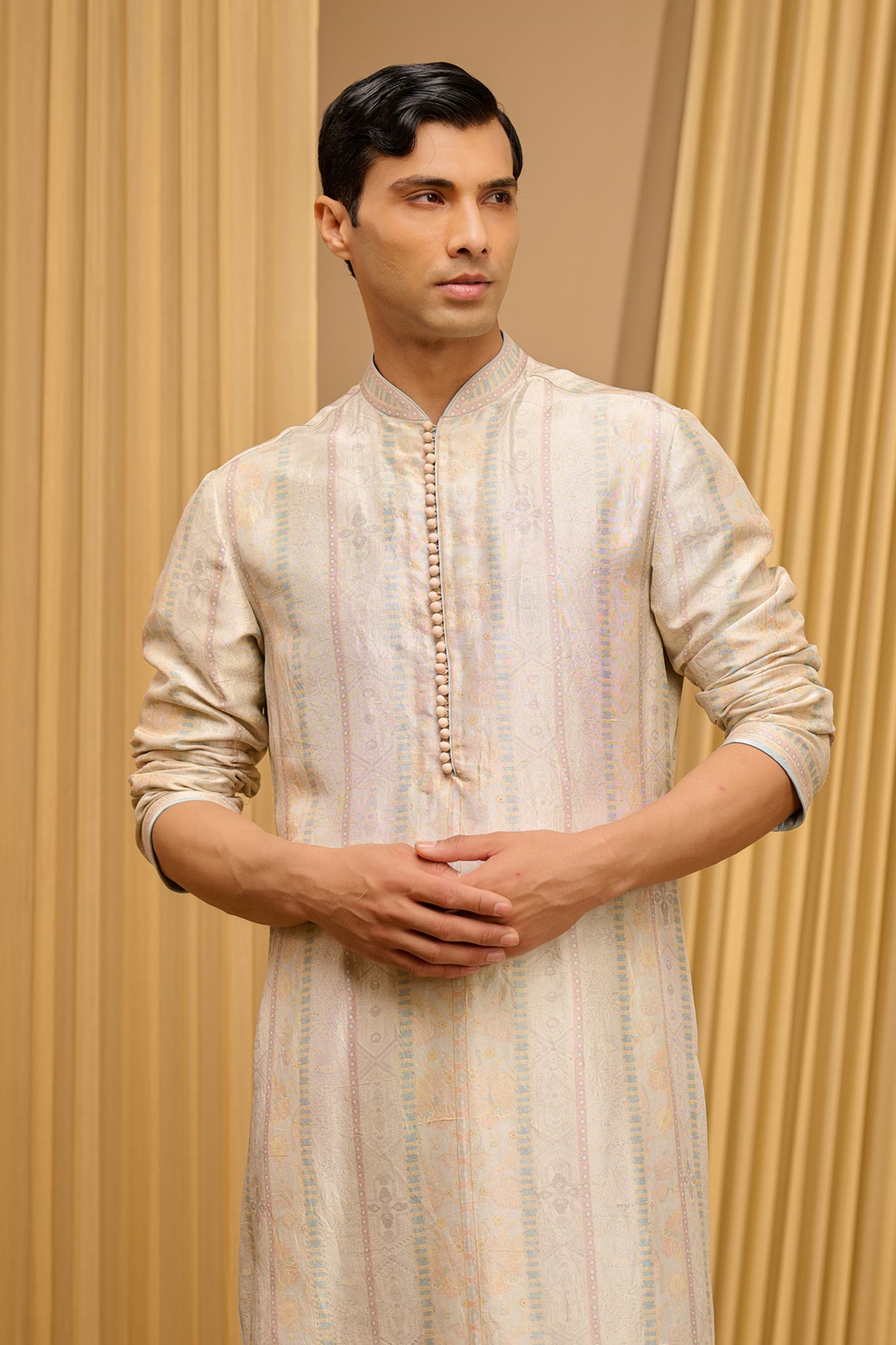 Tarun Tahiliani Menswear Classic Printed Kurta Ivory indian designer wear online shopping melange singapore