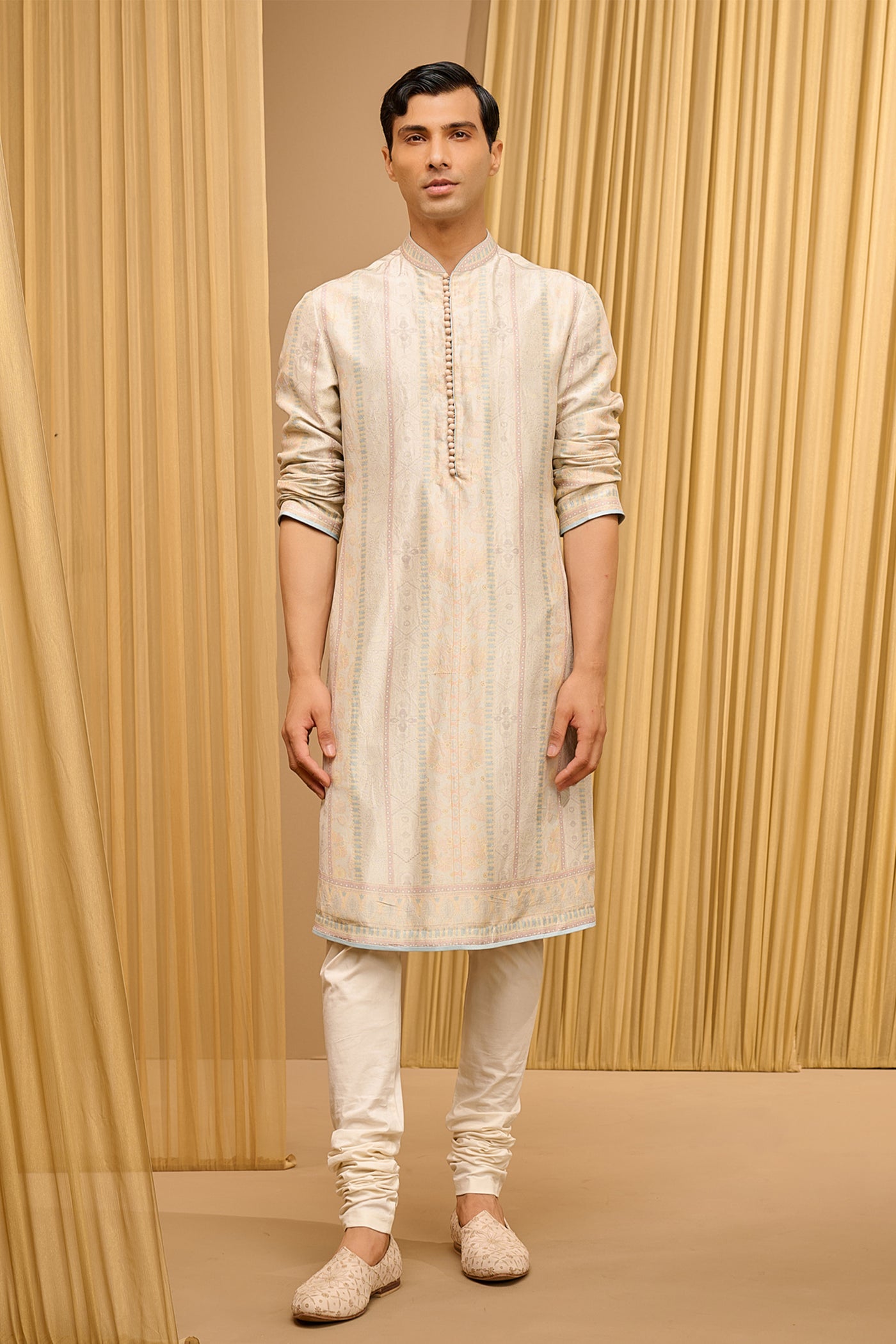 Tarun Tahiliani Menswear Classic Printed Kurta Ivory indian designer wear online shopping melange singapore