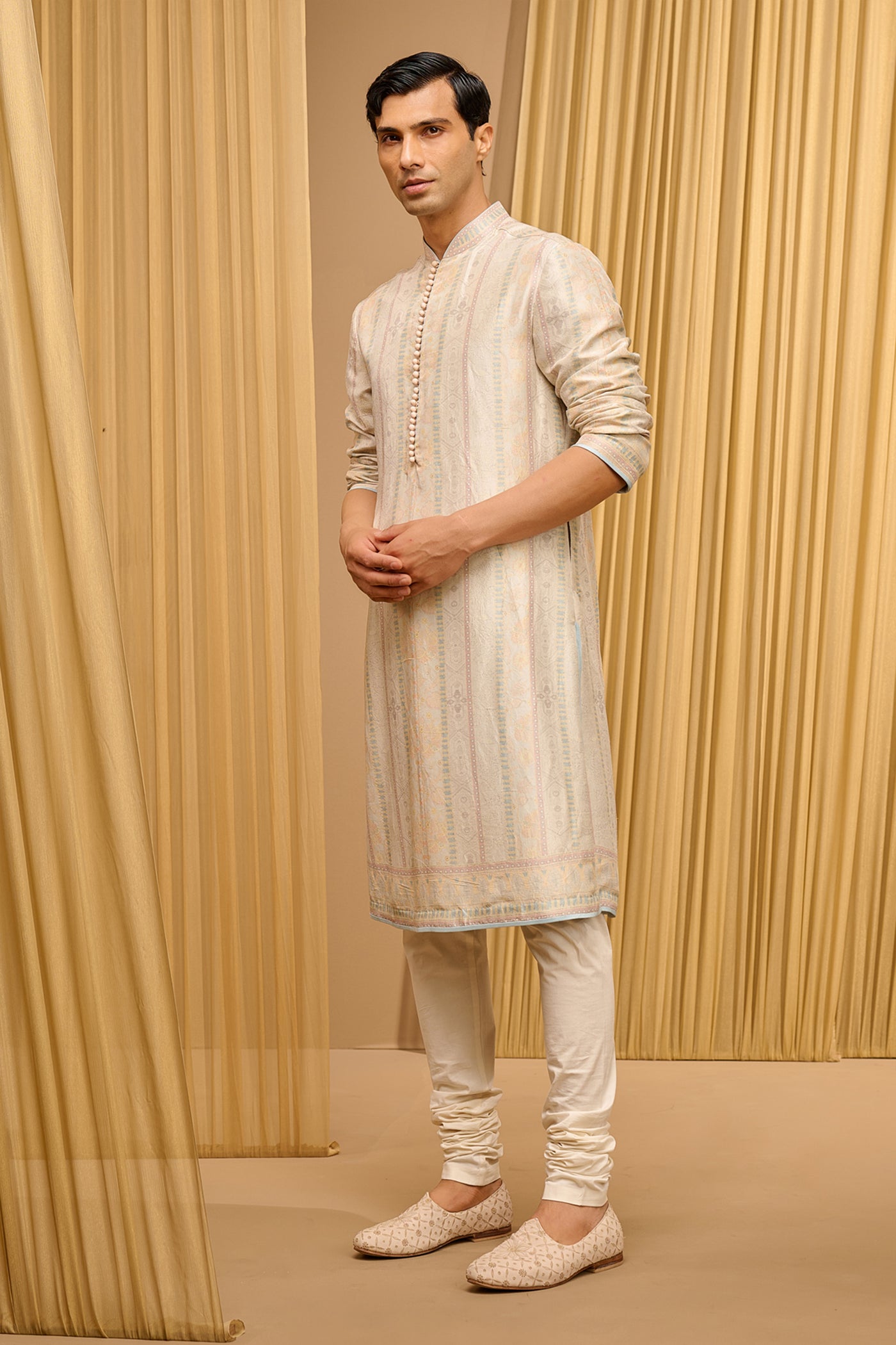 Tarun Tahiliani Menswear Classic Printed Kurta Ivory indian designer wear online shopping melange singapore