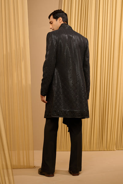 Tarun Tahiliani Menswear Cocktail Bandhgala Set Black indian designer wear online shopping melange singapore