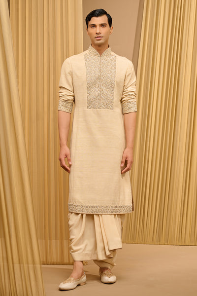 Tarun Tahiliani Menswear Embroidered Kurta Set Beige indian designer wear online shopping melange singapore