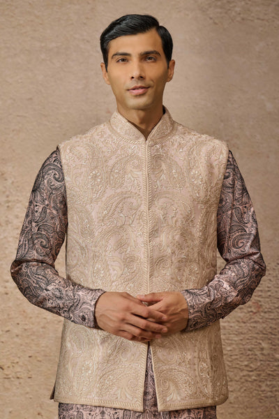 Tarun Tahiliani Menswear Embroidered Waistcoat Set Salmon indian designer wear online shopping melange singapore