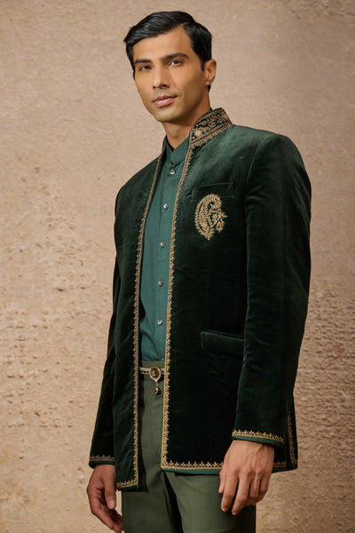 Tarun Tahiliani Menswear Emerald Indowestern Bandgala Set indian designer wear online shopping melange singapore