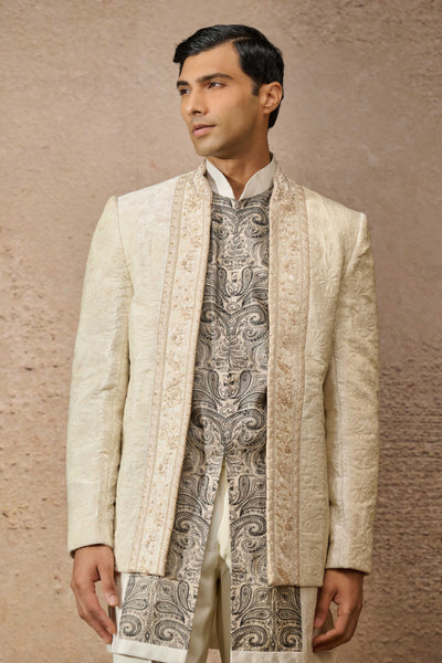 Tarun Tahiliani Menswear Front Open Floral Bandgala Set indian designer wear online shopping melange singapore