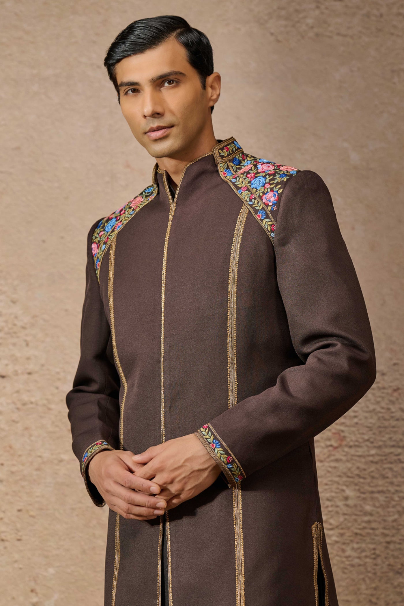 Tarun Tahiliani Menswear Indo Western Floral Sherwani Set indian designer wear online shopping melange singapore