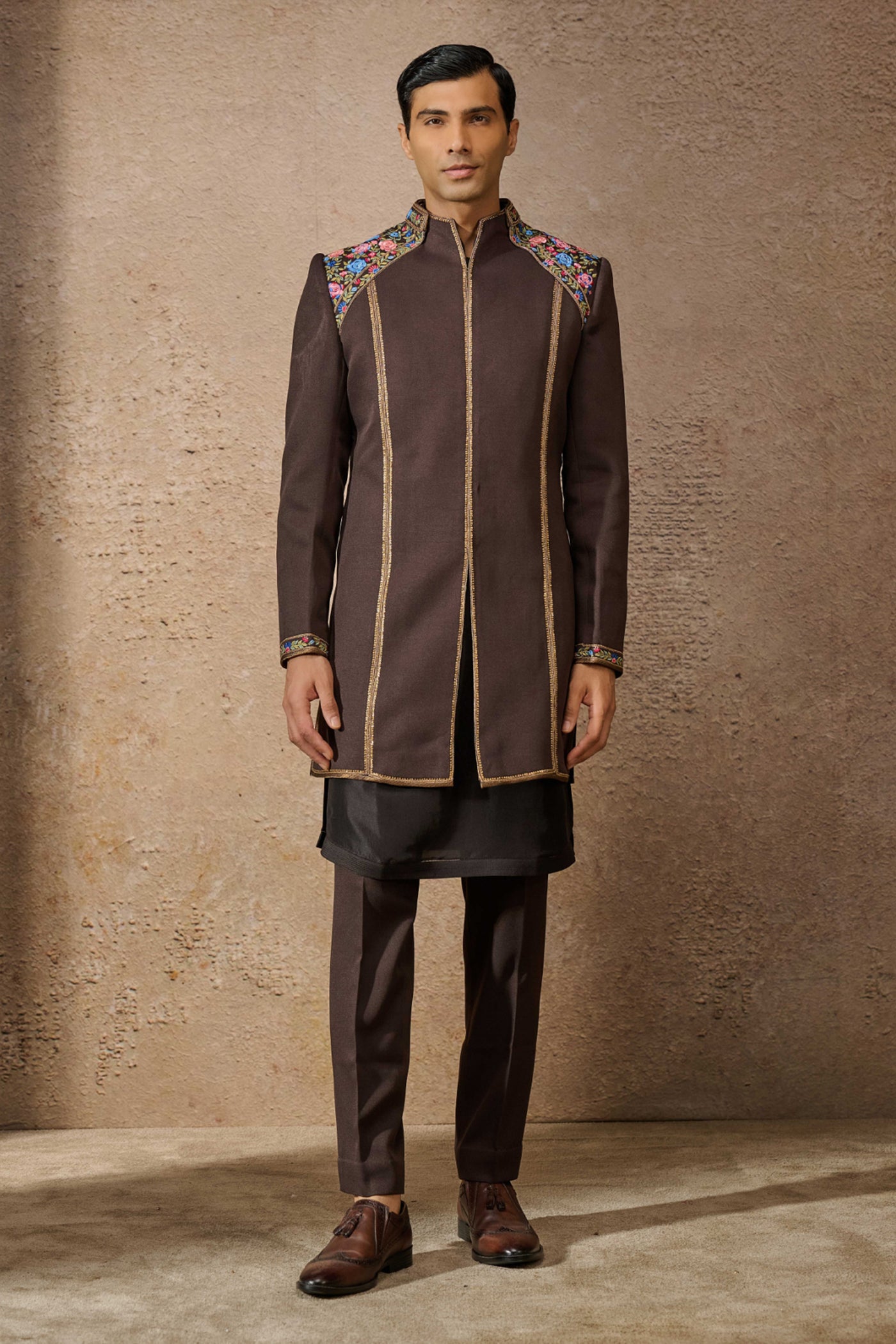 Tarun Tahiliani Menswear Indo Western Floral Sherwani Set indian designer wear online shopping melange singapore