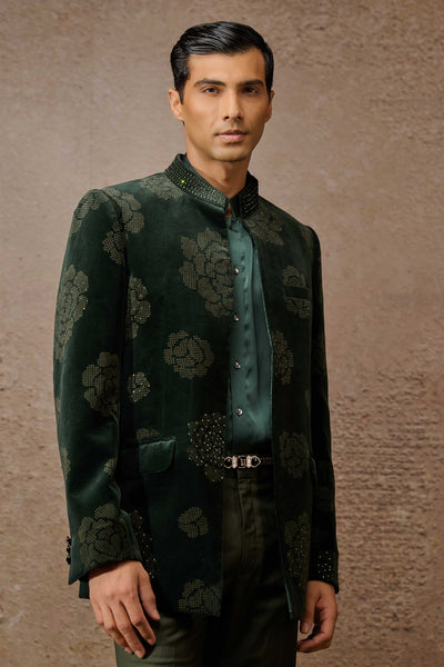 Tarun Tahiliani Menswear Indowestern Bandgala Set Emerald indian designer wear online shopping melange singapore