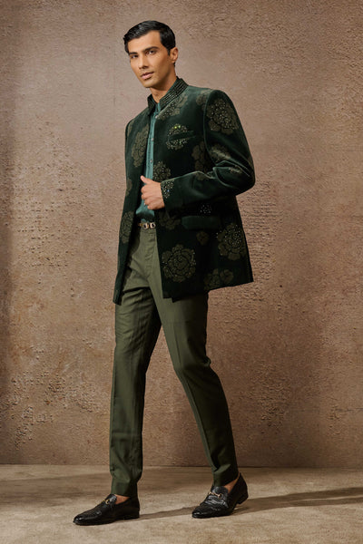 Tarun Tahiliani Menswear Indowestern Bandgala Set Emerald indian designer wear online shopping melange singapore