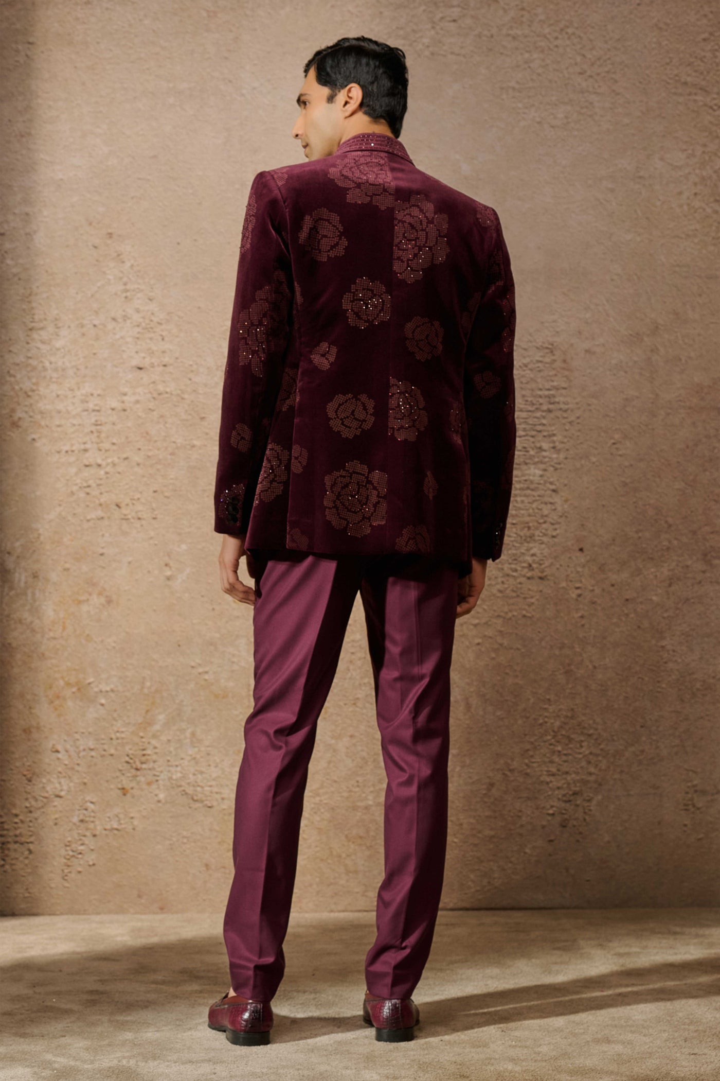 Tarun Tahiliani Menswear Indowestern Bandgala Set Wine indian designer wear online shopping melange singapore