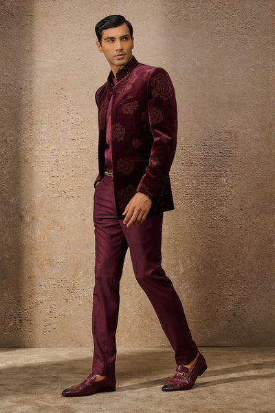 Tarun Tahiliani Menswear Indowestern Bandgala Set Wine indian designer wear online shopping melange singapore