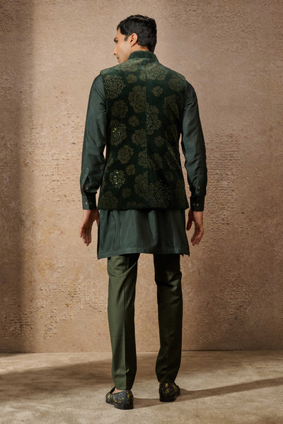 Tarun Tahiliani Menswear Indowestern Emerald Waistcoat Set indian designer wear online shopping melange singapore